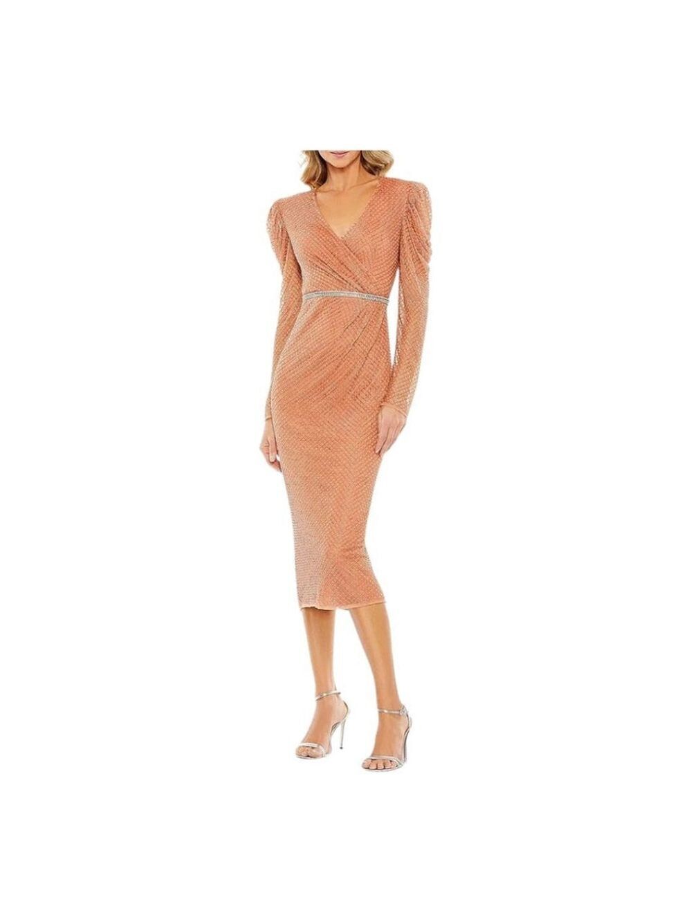 Mac Duggal Copper Beaded Midi Dress Plus Size 20